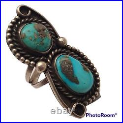 Historic huge Native American Silver Ring Ithaca Peak Turquoise Sterling sz8