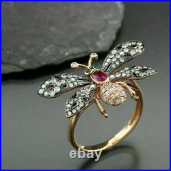 Honey Bee Engagement Wedding Expensive Ring 2Ct Oval Ruby 14K Rose Gold Finish