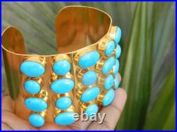Howlite Turquoise Cuff Bangle Bracelet 18K Yellow Gold Over Designer Width 3