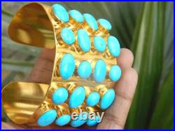 Howlite Turquoise Cuff Bangle Bracelet 18K Yellow Gold Over Designer Width 3