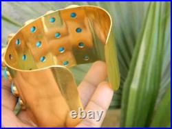 Howlite Turquoise Cuff Bangle Bracelet 18K Yellow Gold Over Designer Width 3