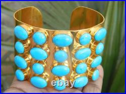Howlite Turquoise Cuff Bangle Bracelet 18K Yellow Gold Over Designer Width 3