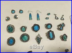 Huge 24 PC Vintage Sterling Silver Native American Turquoise Jewelry Lot