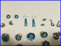 Huge 24 PC Vintage Sterling Silver Native American Turquoise Jewelry Lot