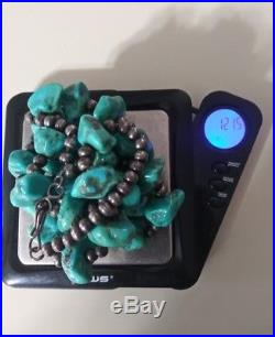 Huge Antique Bench Bead & Turquoise Heishi Necklace Old Pawn Sterling Silver lot