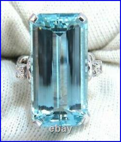 Huge Aqua Emerald-cut Statement Ring 925 Sterling Silver Cocktail Party Jewelry