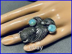 Huge Buffalo Native American Turquoise Sterling Silver Ring