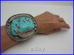 Huge Native American Navajo Turquoise Sterling Silver Chunky Bracelet Signed