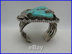 Huge Native American Navajo Turquoise Sterling Silver Chunky Bracelet Signed