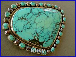 Huge Native American Spiderweb Turquoise Stones Sterling Silver Belt Buckle 5x3