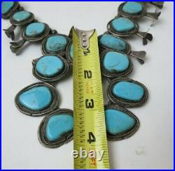 Huge Navajo Old Pawn Sterling Silver Large Turquoise Squash Blossom Necklace