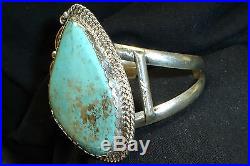 Huge Navajo Sterling Silver Turquoise Bracelet Native American Dead Pawn 02