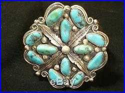 Huge Navajo Sterling Silver Turquoise Cluster Bracelet Native American Dead Pawn