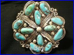 Huge Navajo Sterling Silver Turquoise Cluster Bracelet Native American Dead Pawn