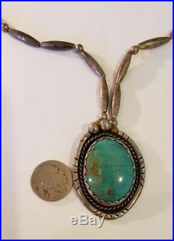 Huge Nice Old Native American Sterling Silver Turquoise Pendant