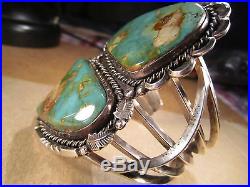 Huge Old Pawn Sterling Silver & Turquoise Cuff Bracelet, Unsigned, 127.9g