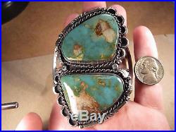 Huge Old Pawn Sterling Silver & Turquoise Cuff Bracelet, Unsigned, 127.9g