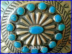 Huge Southwestern Native American Turquoise Cluster Sterling Silver Concho Belt