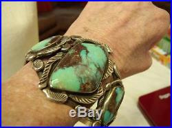 Huge Vintage Native American Sterling Silver Turquoise Cuff Bracelet