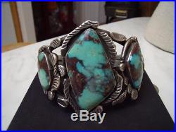 Huge Vintage Native American Sterling Silver Turquoise Cuff Bracelet