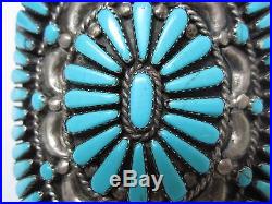 Huge Vintage Navajo Old Pawn Sterling Silver Turquoise Cuff Bracelet 87 Grams
