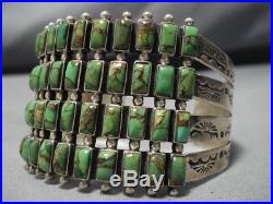 Huge Vintage Navajo Sterling Silver Lime Green Turquoise Bracelet Old Cuff