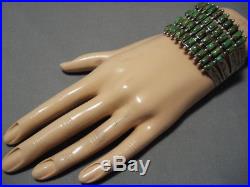 Huge Vintage Navajo Sterling Silver Lime Green Turquoise Bracelet Old Cuff