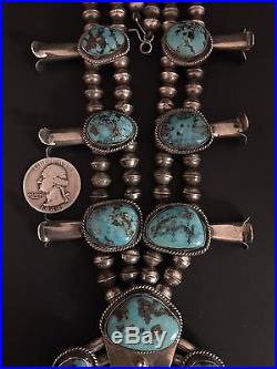 Huge Vintage Navajo Sterling Silver & Turquoise Squash Blossom Necklace 214g