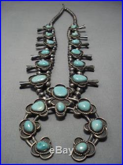 Huge! Vintage Navajo Turquoise Sterling Silver Squash Blossom Necklace Old