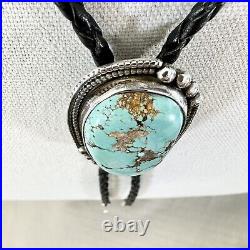 Huge Vintage Western Native American Turquoise Sterling Silver Bolo Tie