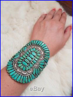 Huge Vintage Zuni Turquoise and Sterling Silver Cluster Cuff