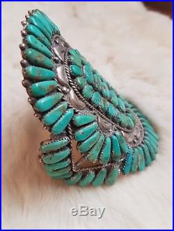Huge Vintage Zuni Turquoise and Sterling Silver Cluster Cuff