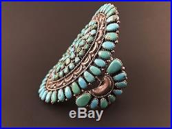 Huge Vtg Native American Navajo Turquoise And Sterling Silver Petite Point Cuff