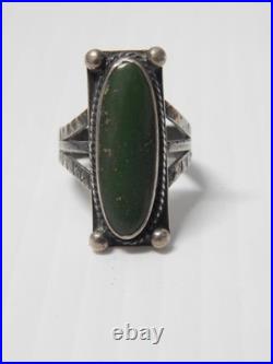 IMPRESSIVE ANTIQUE NAVAJO PRE-FRED HARVEY STERLING SILVER TURQUOISE RING sz6+