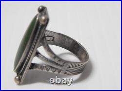 IMPRESSIVE ANTIQUE NAVAJO PRE-FRED HARVEY STERLING SILVER TURQUOISE RING sz6+