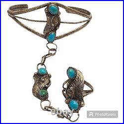 IMPRESSIVE NATIVE AMERICAN NAVAJO STERLING SILVER TURQUOISE SLAVE Bracelet