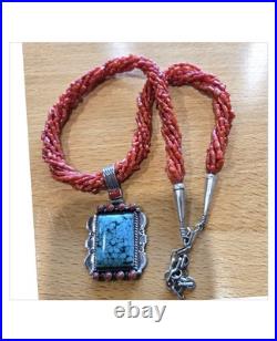 Iconic Mary Morgan Sterling Silver Turquoise Navajo Coral Branch Necklace Iconic Mary Morgan Sterling Silver Turquoise Navajo Coral Branch Necklace