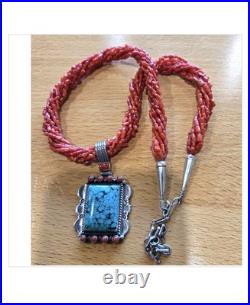 Iconic Mary Morgan Sterling Silver Turquoise Navajo Coral Branch Necklace Iconic Mary Morgan Sterling Silver Turquoise Navajo Coral Branch Necklace