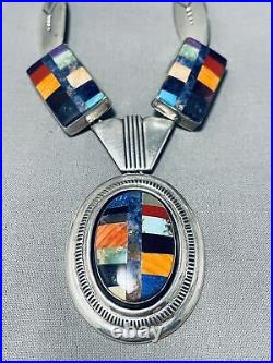 Important Al Platero Thick Silver Sterling Inlay Turquoise Vintage Necklace
