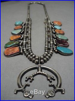 Important Gregory Pat Vintage Navajo Sterling Silver Squash Blossom Necklace