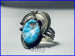 Important Will Singer Vintage Navajo Turquoise Sterling Silver Leaf Ring