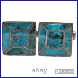 Incredible Vintage Navajo Turquoise Mountain Sterling Silver Cufflinks