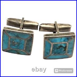 Incredible Vintage Navajo Turquoise Mountain Sterling Silver Cufflinks