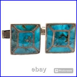 Incredible Vintage Navajo Turquoise Mountain Sterling Silver Cufflinks