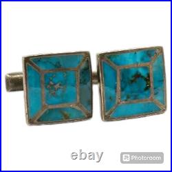 Incredible Vintage Navajo Turquoise Mountain Sterling Silver Cufflinks