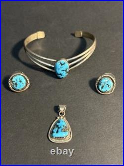 Incredible Vtg Navajo RB Sterling 4 pc. Turquoise pendant-bracelet-earrings