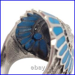 Indian Chief Ring Turquoise Sterling Silver Size 9.5 Southwestern Jewelry