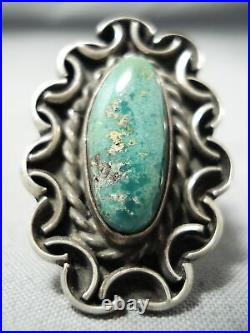 Interlocking Handmade Vintage Navajo Cerrillos Turquoise Sterling Silver Ring