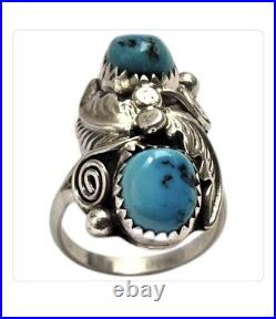 Intricate Larry Ruiz Navajo Sleeping Beauty Turquoise Sterling Silver Ringsz7