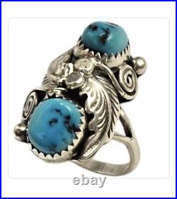 Intricate Larry Ruiz Navajo Sleeping Beauty Turquoise Sterling Silver Ringsz7